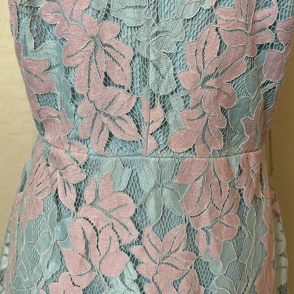 Lulu's Loving Thoughts Light Blue & Pink Halter Neck Lace Mini Dress Size M - Picture 8 of 16
